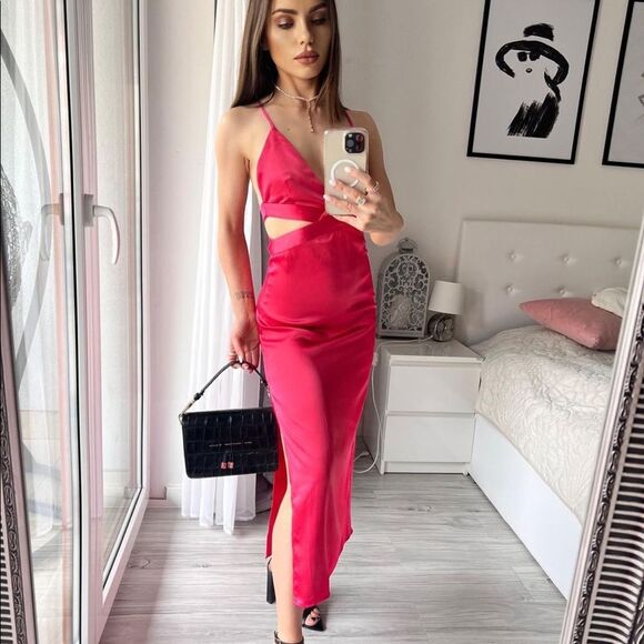 ZARA SATIN EFFECT CUT OUT DRESS - Picture 6 of 16